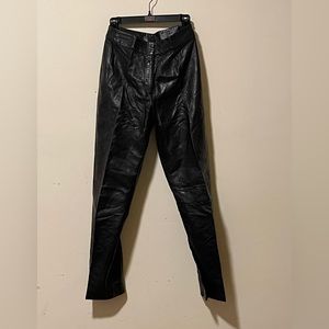 Vintage Armani black leather straight leg pants size 44